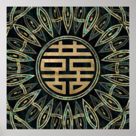 Gold Double Happiness Symbol Gold en Abalone Poster