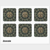 Gold Double Happiness Symbol Gold en Abalone Vierkante Sticker (Vel)