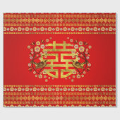 Gold Double Happiness Symbol met bloemen en vogels Cadeaupapier (Vlak)