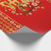 Gold Double Happiness Symbol met bloemen en vogels Cadeaupapier (Hoek)