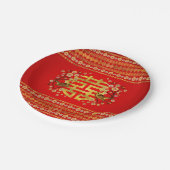 Gold Double Happiness Symbol met bloemen en vogels Papieren Bordje (Gekanteld)