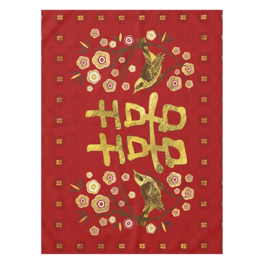 Gold Double Happiness Symbol met bloemen en vogels Tafelkleed (Voorkant)