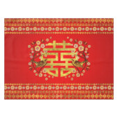 Gold Double Happiness Symbol met bloemen en vogels Tafelkleed (Voorkant (Horizontaal))