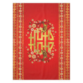 Gold Double Happiness Symbol met bloemen en vogels Tafelkleed (Voorkant)