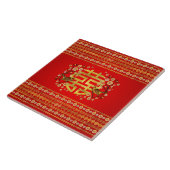 Gold Double Happiness Symbol met bloemen en vogels Tegeltje (Zijkant)