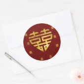 Gold Double Happiness Symbool in hartvorm Ronde Sticker (Envelop)