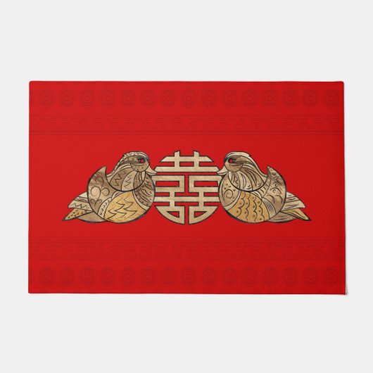 Gold Double Happiness Symbool met Mandarijnse Euck Deurmat (Voorkant)