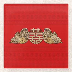 Gold Double Happiness Symbool met Mandarijnse Euck Glazen Onderzetter