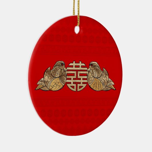 Gold Double Happiness Symbool met Mandarijnse Euck Keramisch Ornament (Rechts)
