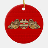 Gold Double Happiness Symbool met Mandarijnse Euck Keramisch Ornament (Voorkant)
