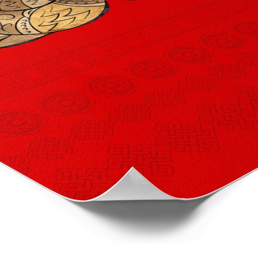 Gold Double Happiness Symbool met Mandarijnse Euck Poster (Hoek)