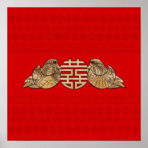 Gold Double Happiness Symbool met Mandarijnse Euck Poster