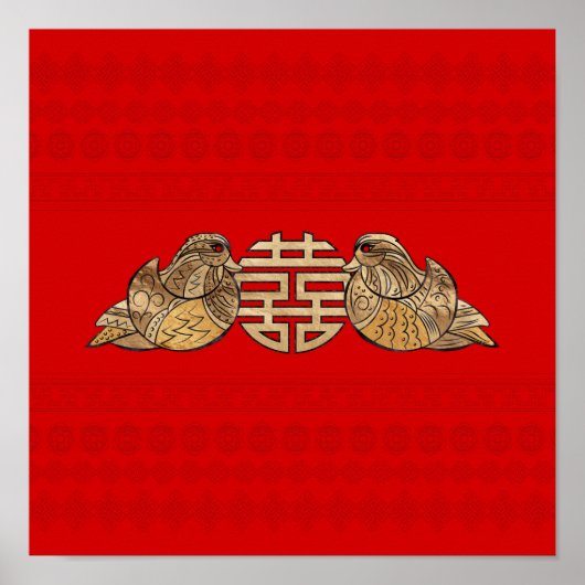 Gold Double Happiness Symbool met Mandarijnse Euck Poster (Voorkant)