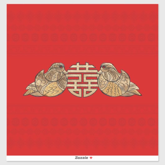 Gold Double Happiness Symbool met Mandarijnse Euck Sticker (Vel)