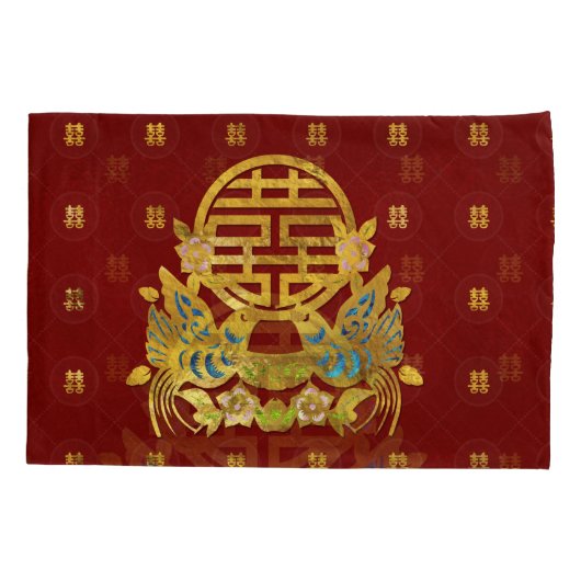 Gold Double Happiness Symbool met vogels Kussensloop (Achterkant)