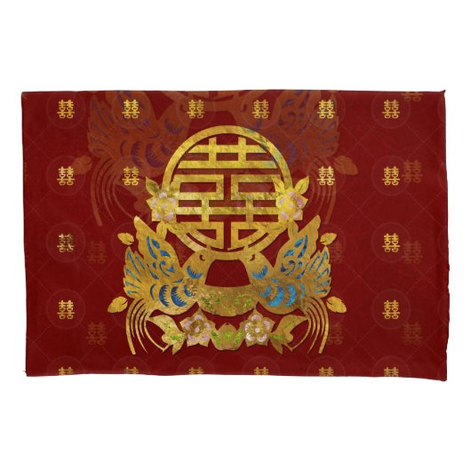 Gold Double Happiness Symbool met vogels Kussensloop (Voorkant)