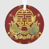 Gold Double Happiness Symbool met vogels Ornament (achterkant)