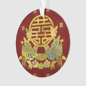 Gold Double Happiness Symbool met vogels Ornament (voorkant)