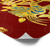 Gold Double Happiness Symbool met vogels Poster (Hoek)