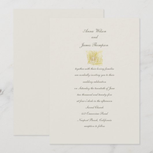 Gold Dove Elegant Ecru Simple Classy Wedding Kaart (Voorkant / Achterkant)