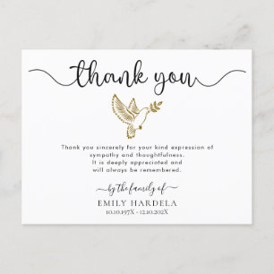 Gold Dove Funeral Simple Script Hartelijk dank Briefkaart