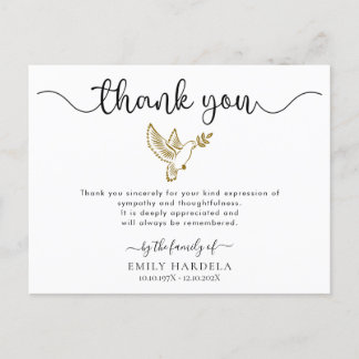 Gold Dove Funeral Simple Script Hartelijk dank Briefkaart