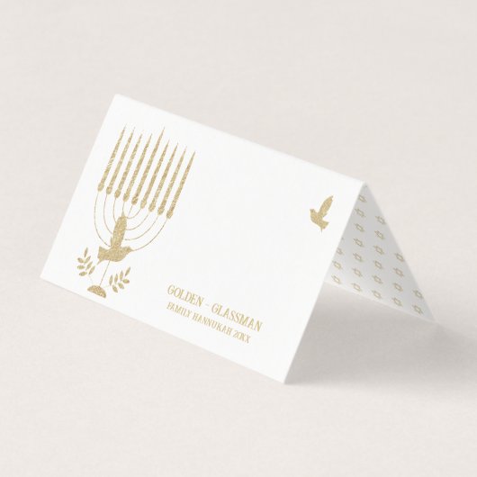 Gold Dove Menorah Hannukah Place Seating Card Visitekaartje (Achterkant)