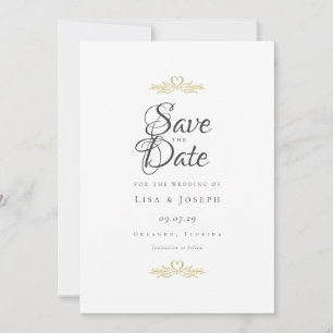 Gold Doves en Heart Elegant Script Save The Date