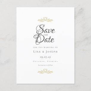 Gold Doves en Heart Elegant Script Save the Date Aankondigingskaart