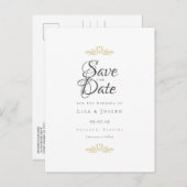 Gold Doves en Heart Elegant Script Save the Date Aankondigingskaart (Voorkant / Achterkant)
