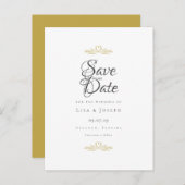Gold Doves en Heart Elegant Script Save the Date Aankondigingskaart (Voorkant / Achterkant)
