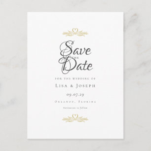 Gold Doves en Heart Elegant Script Save the Date Aankondigingskaart