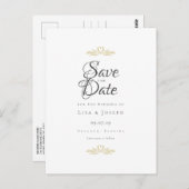 Gold Doves en Heart Elegant Script Save the Date Briefkaart (Voorkant / Achterkant)