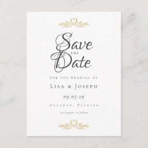 Gold Doves en Heart Elegant Script Save the Date Briefkaart