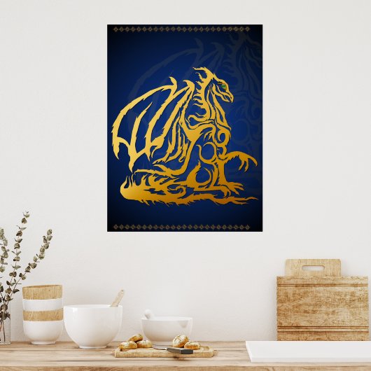 Gold Dragon afdrukken Poster (Keuken)