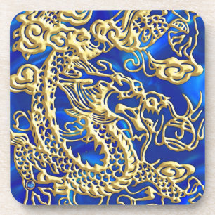 Gold Dragon Blue Satijn weelderig Onderzetter