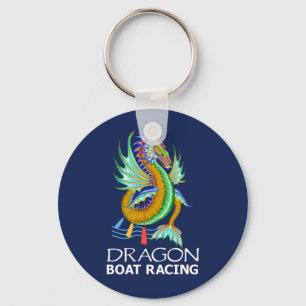Gold Dragon Boat Racing Blauwe Sleutelhanger
