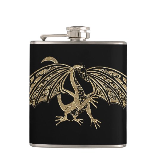 Gold Dragon Fantasy Gothic Flask Heupfles (Voorkant)