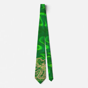Gold Dragon Green Satin Lush Stropdas
