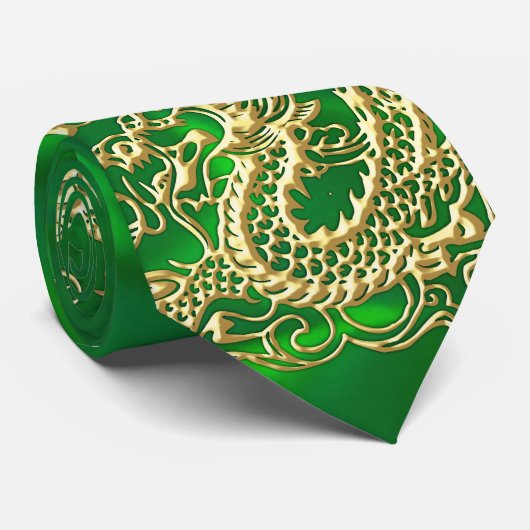 Gold Dragon Green Satin Lush Stropdas (Opgerold)