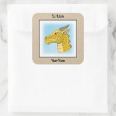Gold Dragon Head in Profile Bookplate Vierkante Sticker (Tas)
