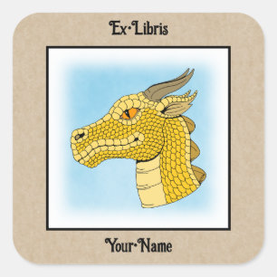 Gold Dragon Head in Profile Bookplate Vierkante Sticker