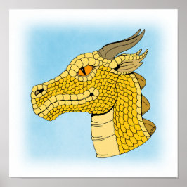 Gold Dragon Head in Profile Poster