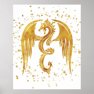 Gold Dragon in het Poster Stars op witte achtergro