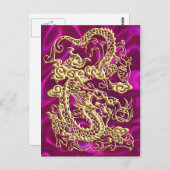 Gold Dragon Magenta Satin Lush Gold Kaart (Voorkant / Achterkant)