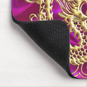 Gold Dragon Magenta Satin Lush Gold Mousepad Muismat (Hoek)