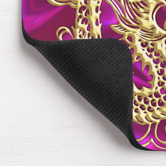 Gold Dragon Magenta Satin Lush Gold Mousepad Muismat (Hoek)