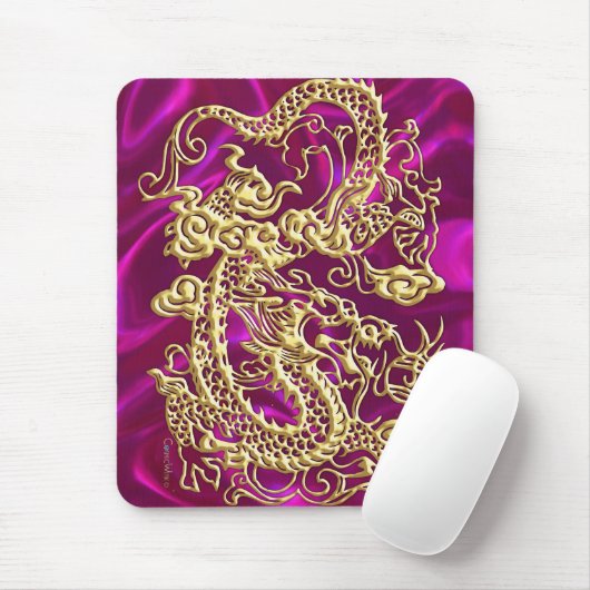 Gold Dragon Magenta Satin Lush Gold Mousepad Muismat (Met muis)