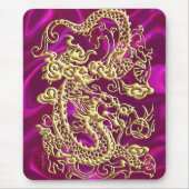 Gold Dragon Magenta Satin Lush Gold Mousepad Muismat (Voorkant)