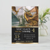 Gold Dragon Medieval Castle Fantasy Birthday Kaart (Staand voorkant)